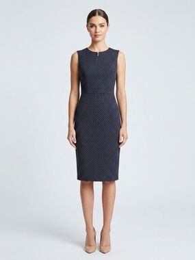 Calvin Klein Black and White Polka Dot Sheath Midi Dress